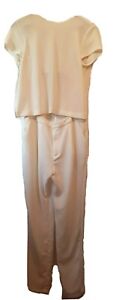 Zara Off White Ivory Cream Crepe Crew Jumpsuit Low Plunging Backless S M 4 6