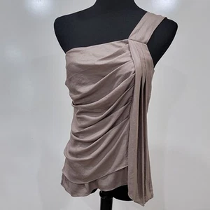 BCBGMAXAZRIA Moss/Tan Sleeveless Asymmetrical Open Neckline Ruched Detail Size 6 - Picture 1 of 8