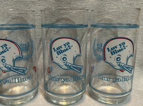 3 VTG 1970s HOUSTON OILER LUV YA BLUE Dairy Queen Commemorative Glasses Cover