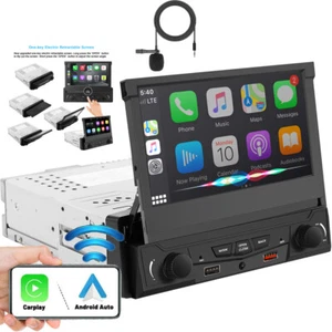 Single 1DIN Carplay Android Auto Car Radio Stereo Player GPS Flip Out Screen AM - Picture 1 of 13