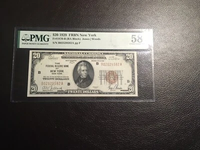 20.00 1929 FRBNote New York PMG 58 Choice About Uncirculated EPQ - Image 1 of 2