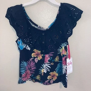 Justice Girls Size Medium 10 Button Front Ruffle Neckline Floral Fashion Tank - Picture 1 of 4