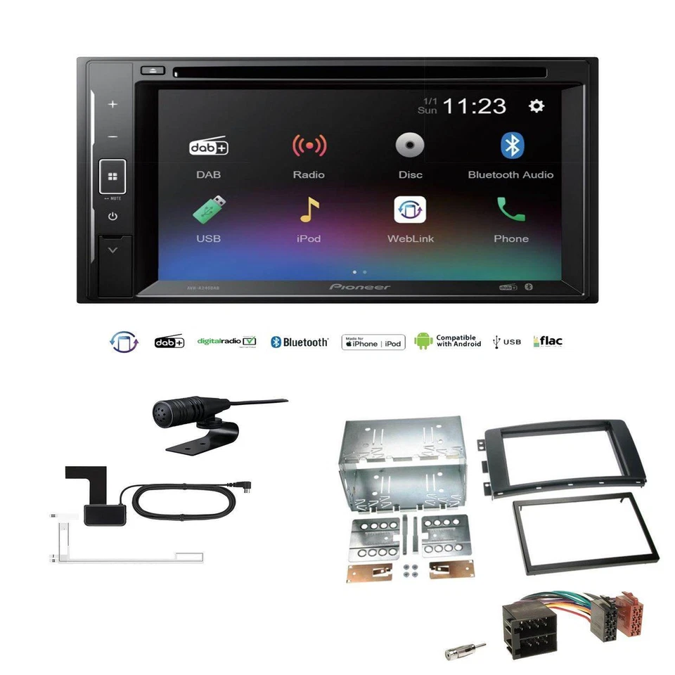Pioneer Autoradio Bluetooth DAB USB DVD für Smart ForTwo 2007-2010 schwarz