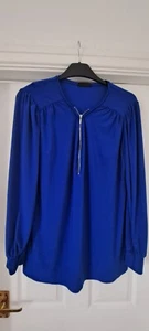 Wallis Long Sleeve Zip Front Blue Tunic Blouse Size L 16/18 - Picture 1 of 6