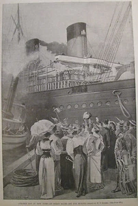 STEAMER DAY NEW YORK OCEAN LINER OFF FOR EUROPE 1892 HARPER'S WEEKLY PRINT - Picture 1 of 2