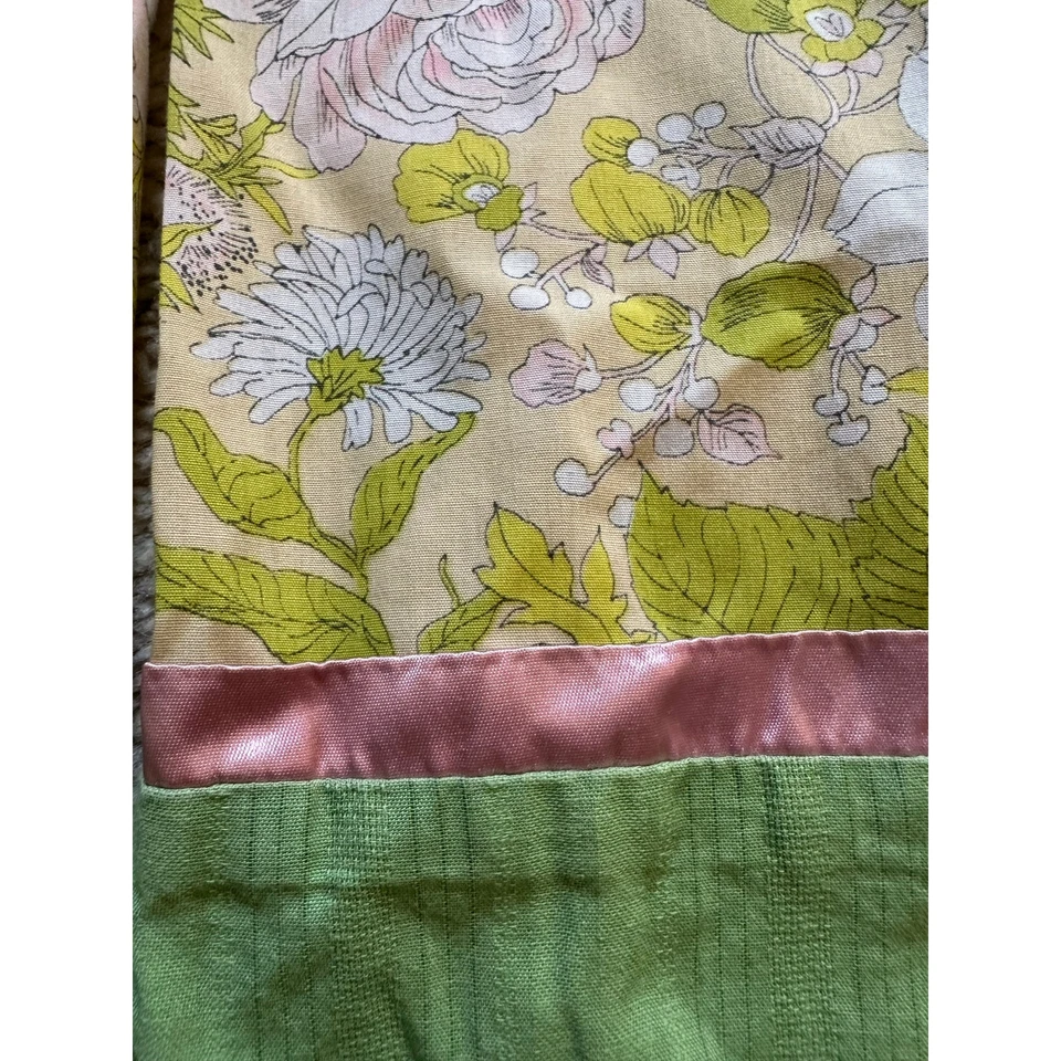 Juego de 2 fundas de almohada vintage estándar algodón bohemio rosa verde floral satinado ribete  Foto 1 de 4