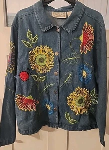 Vintage Wutanfälle Jeansjacke Blumen bestickt Pailletten Damen Medium Boho Jeans - Bild 1 von 8