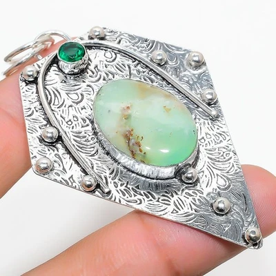 Colgante de joyería de plata de ley 925 con piedras preciosas de diopsido de crisoprasa 2,80" g619 Foto 1 de 3