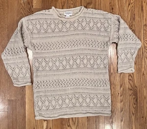 Vtg Womens Sweater Roll Neck Open Knit 3/4 Sleeve Medium Beige B G Basics 90’s - Picture 1 of 8