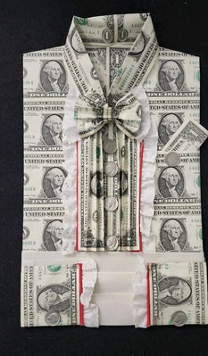 Origami Real US Dollar Bill & Dime Buttons Dress shirt HAS 16 Dollar Bills - Image 1 of 4