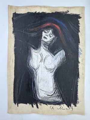 Pintura artística Edvard Munch certificado de autenticidad dibujo original papel vintage firmado Foto 1 de 3
