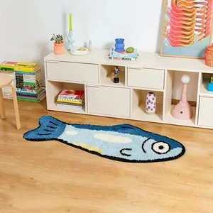 Non-Slip Soft Plush Carpet Fish Shape Cartoon Salmon Rug Bedside - Picture 1 of 6
