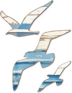 Putuo Decor 3Pcs Wood Nautical Decor Seagull Wall Decor Nautical Coastal Theme W - Picture 1 of 12