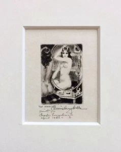 Morris Henry Hobbs etching The Mirror nude miniature New Orleans - Picture 1 of 5