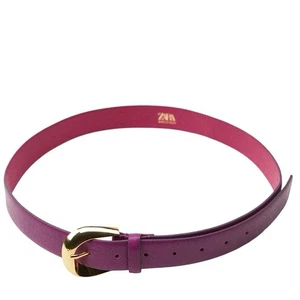 Zara Purple Leather Belt with Gold Buckle Size 85/32 NWT - Picture 1 of 6