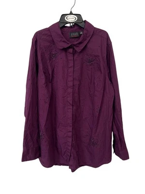 Alfombra roja Joan Rivers algodón elástico piedra Starburst botón delantero talla 1X Merlot Foto 1 de 4