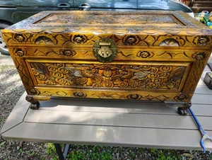 Antique Chinese Hand Carved Camphor Wood Chest - Picture 1 of 5