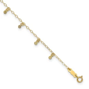 14k Yellow Gold Oval Chain Diamond Cut Dots Anklet 9" w/1in ext. 0.92gm - Picture 1 of 7