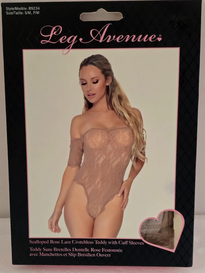 腿大道扇形玫瑰花边无镂空 TEDDY 带袖子 (89234) — 第 1/2 张图片