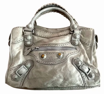 Vintage Real Balenciaga City Bag Lambskin White Leather Handbag Big Hardware - Image 1 of 4