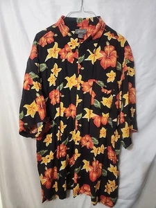 Vintage XXL Tall Hawaii Print Shirt schwarz rot gelb grün Viskose - Bild 1 von 5