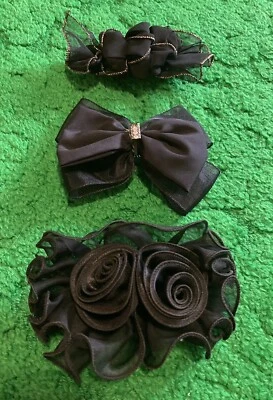 Vintage Boho 80’s 90’s Big Hair Bow Barrette Clip Chiffon Oversized Black Lot 3 - Image 1 of 4
