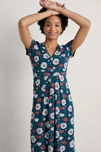 NEW! Seasalt Tea Dress 16 Midi Organic Cotton Bamboo Vintage Blue RRP £65.95 - Picture 1 of 6