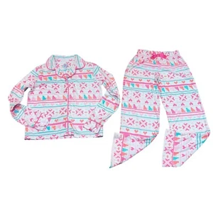 SO Girls Holiday Fairisle White Notch Collar Flannel Pajamas Size S 7/8 EUC - Picture 1 of 6