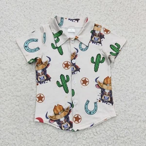 Baby Boys Summer Clothing Western Cowboy Short Sleeve Button-up Shirt Top - Picture 1 of 20