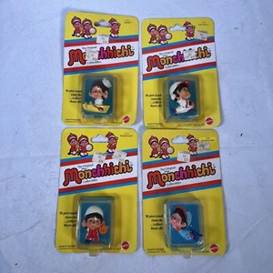 VTG 1981 Mattel Mini Monchhichi Lot of 4 Brand New On Card Sealed NIP - Picture 1 of 3