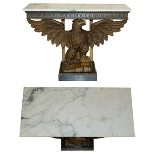 SUBLIME HAND CARVED ANTIQUE EAGLE CONSOLE TABLE WITH ITALIAN CARRARA MARBLE TOP - Picture 1 of 24