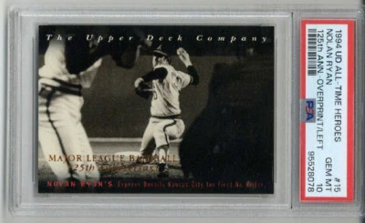 1994 UPPER DECK ALL TIME HEROES 125th ANN OVERPRINT/LEFT NOLAN RYAN PSA 10 RARE - Image 1 of 2