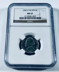 1942-P SILVER JEFFERSON NICKEL - MS-67 - NGC - Picture 1 of 2