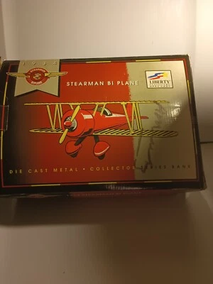 1934 SPEC CAST  BI-PLANE DIE CAST AIRPLANE BANK BY LIBERTY/ STEARMAN with box - Image 1 of 4