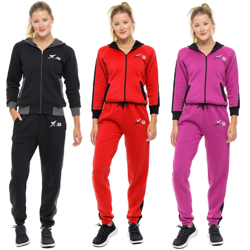 Womens Athletic Full Zip Fleece  Jogging Gym Sweatsuit Top Hooded  Tracksuit - Image 1 of 1