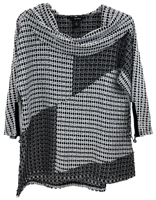 Top túnica Ali Miles talla M negro blanco malla cremalleras en mangas capucha cuello Foto 1 de 4