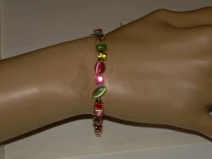 Vintage Gemstone Bracelet With Gold Tone Accent - Link Set - 7", Snap Clasp  - Picture 1 of 12