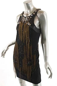 ROBERTO CAVALLI Brown Rayon/Silk Tank w/Sequins+2 Layer Cocktail $3995 US 6-NWT - Picture 1 of 8