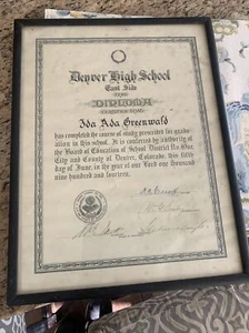 Diploma East Side 1902 incorniciato Denver High School @ ANTICO Ida Greenwald CO - Foto 1 di 4