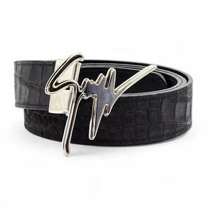 Giuseppe Zanotti Silver Logo Adjustable Leather Belt Unisex One Size - NWB $495 - Picture 1 of 5