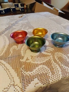Set of 4 Aluminum Pedestal Dessert Bowls Multi Color Reproductions - Picture 1 of 3