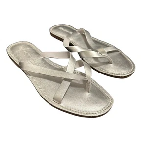 Madewell Womens The Boardwalk Risa Flip Flop Flat Sandal Size 11 Silver Leather - Picture 1 of 5