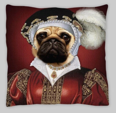 DRESSED ROYAL PUG DOG PORTRATE Cushion Cover Linen 45CM painting - Image 1 of 3