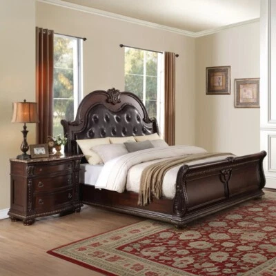 NEW Classic Sleigh Bed Dark Cherry Brown Espresso w/ Optional Marble Nightstand - Image 1 of 4