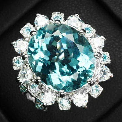 Anillos Boutique Azul Marino Aguamarina 7.27Ct Plata de Ley 925 Hechos a Mano Talla 8 Foto 1 de 4