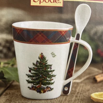 SPODE Christmas Tree Mug And Spoon Boxed Gift Set NEW 14fl Ounces Coffee Mug Set - Image 1 of 4
