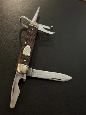 💥Exc. Vintage Old ULSTER (Devine) Bone Deluxe Scout Pocket Knife - Image 1 of 4