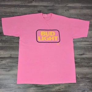 Vintage Bud Light T-Shirt 1990 XXXL USA Pink Beer Tee Single Stitch Rare Promo - Picture 1 of 14