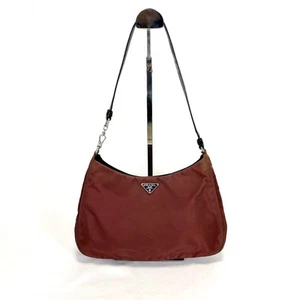 PRADA Mini Shoulder Bag Red Tessuto Nylon Triangle Logo Pouch Used Ex+ Auth JPN. - Picture 1 of 11