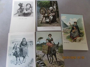 Irish Life 5 Postcards Girls kate kearney spinning wheel connemara colleen comic - Picture 1 of 11